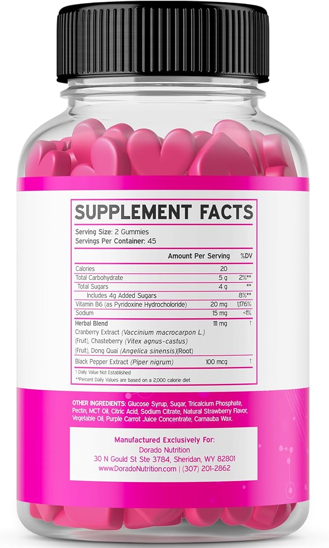 Feminine Balance For Women Gummies & PMS Gummies (90 Count) - Natural Feminine Balance for Women - Cramps, Bloating, Mood Swings, Hot Flashes - Formulated with Cranberry, Dong Quai & Chasteberry