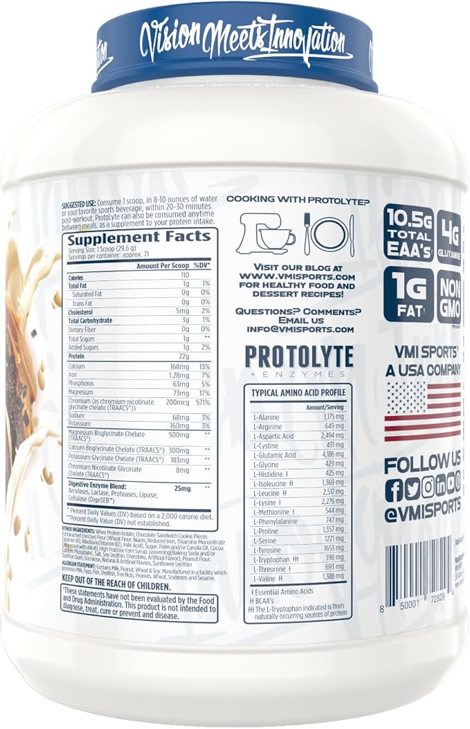 VMI Sports | ProtoLyte Whey Isolate Protein Powder | Low Calorie Whey for Weight Loss and Muscle Gain | Digestive Enzymes | Non-GMO (4.6 lb, Peanut Butter Cookies and Cream)
