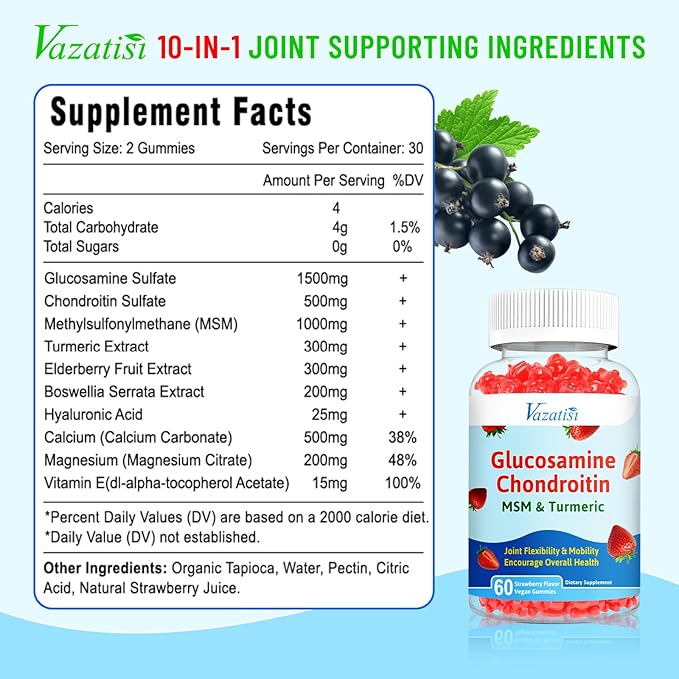 Glucosamine Chondroitin Gummies with MSM, Turmeric & Boswellia - Joint Support Supplement - Cartilage Support, Flexibility & Strength - 120 Gummies