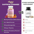 2 Pack Saffron Supplements Gummies, 88.5mg Pure Saffron Extract with Ashwagandha L-Theanine Rhodiola Rosemary Magnesium Vitamin B6 B12 for Mood Focus Support Adults Kids