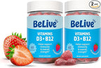 BeLive Vitamin D3 Gummies with B12 Vitamins - Immune Support Gummies with Vegan Vitamin B12 & D3, Provides Enhanced Bone & Muscle Strength, Hearth Health and Energy - Strawberry Flavor | 2-Pack