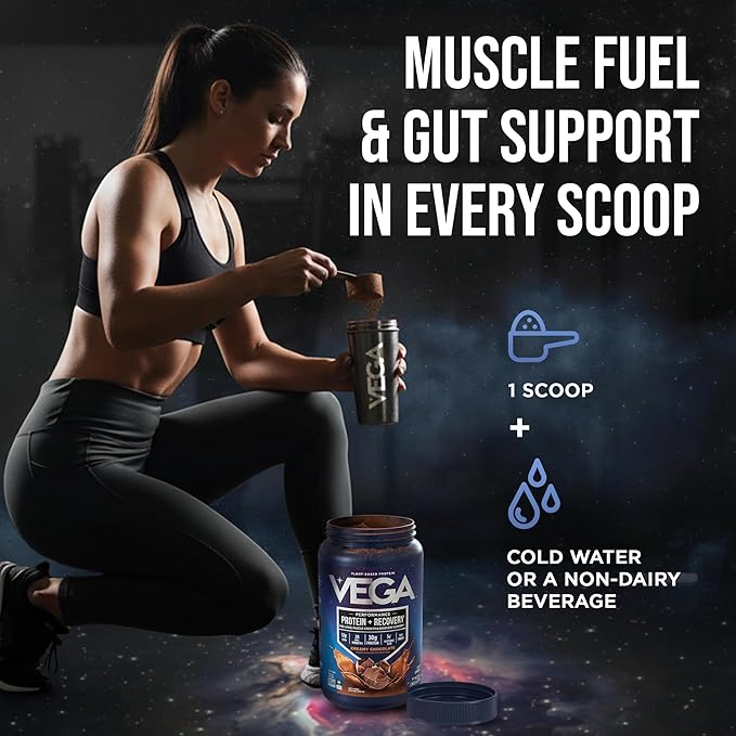 Vega Sport Vegan Protein Powder + Recovery - 30g Plant Based Protein per Serving, Chocolate, 19 Servings, 5g BCAAs, Probiotics, NSF Certified, for Shakes & Smoothies, 1.8lbs (Packaging May Vary)