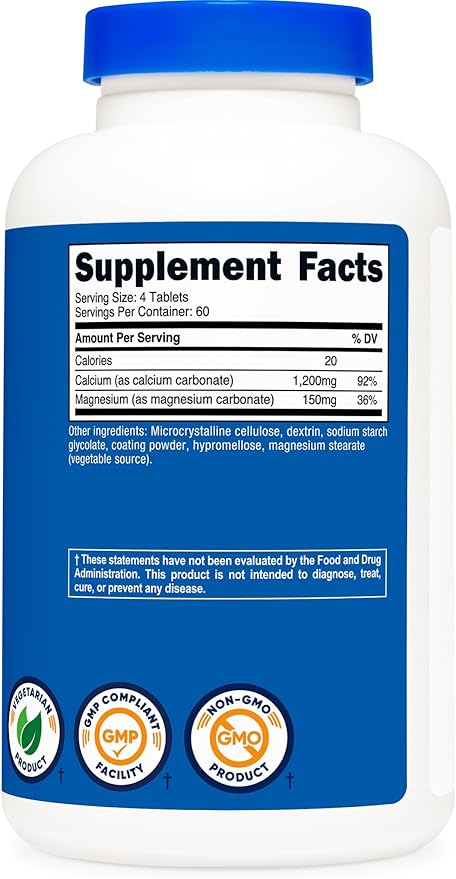 Nutricost Calcium & Magnesium Carbonate 240 Tablets, 1200mg of Ca & 150mg of Mg per Serving, 60 Servings- Gluten Free, Non-GMO
