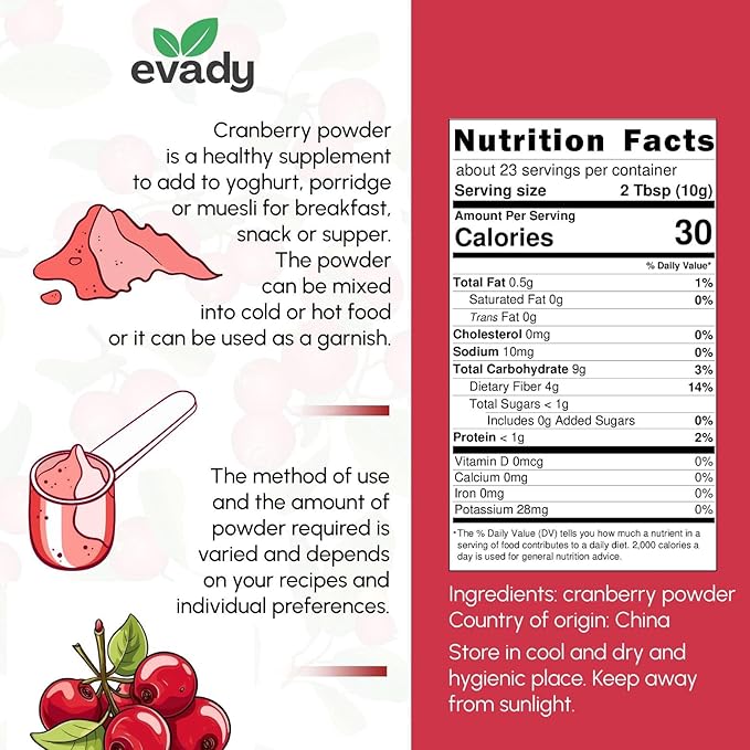 Cranberry Powder 8 oz, Natural Cranberry Powder for Baking, Smoothies, Tea, Good for Immune System