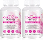 2 Pack Multi Collagen Peptides Capsules with Biotin, Vitamin C & Hyaluronic Acid – Contains extracts Such as Eggs and Fish！！！