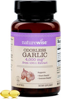 NatureWise Odorless Garlic Supplement 4000mg - Ultra Potent 100:1 Extract - Healthy Cholesterol Formula, Heart Health Support - Non-GMO, Gluten Free, with Halal Gelatin - 60 Count[30-Day Supply]