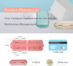 Pill Organizer with Medicine Labels 161 Labels Travel Daily Pill Container Mini Medication Organizer Storage Pill Organizer Travel Essentials Pill Case 7 Day (Pink, 1 Pack)