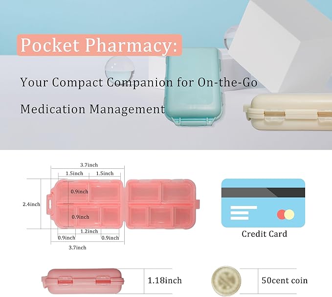 Pill Organizer with Medicine Labels 161 Labels Travel Daily Pill Container Mini Medication Organizer Storage Pill Organizer Travel Essentials Pill Case 7 Day (Grey, 1 Pack)