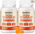 duwhot Vitamin D2 Gummies 2000 IU, Plant-Based D2 Vitamin Supplement from Whole Mushroom, Immune Support, Daily Sunshine Supply，Vegan, Non-GMO, Orange, 120