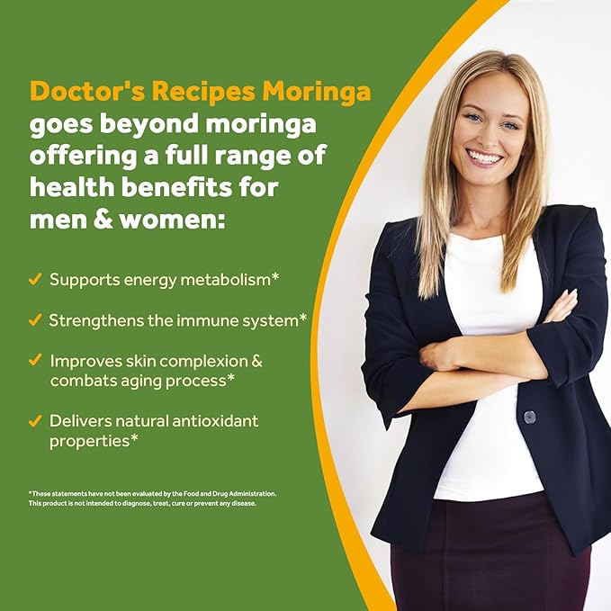 Doctor's Recipes Moringa, Complete Green Superfood, Natural Antioxidant Support, Non-GMO, 60 Vegan Caps, No Caffeine Soy Gluten