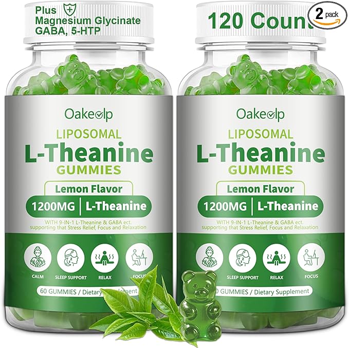 Liposomal L-Theanine 1200mg Gummies,Complex Magnesium GABA,5-HTP,Ashwagandha etc for Calm, Zzz & Relaxation Support for Adults,Children & Elderly,Liposomal Enhance 98% Absorption