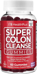 Health Plus Super Colon Cleanse Gummies Dietary Supplement, Gentle Overnight Relief from Occasional Constipation, Natural Senna Leaf Extract, Mixed Berry Flavor, 60 Count, 15 Day Cleanse