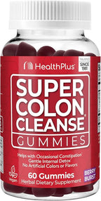 Health Plus Super Colon Cleanse Gummies Dietary Supplement, Gentle Overnight Relief from Occasional Constipation, Natural Senna Leaf Extract, Mixed Berry Flavor, 60 Count, 15 Day Cleanse