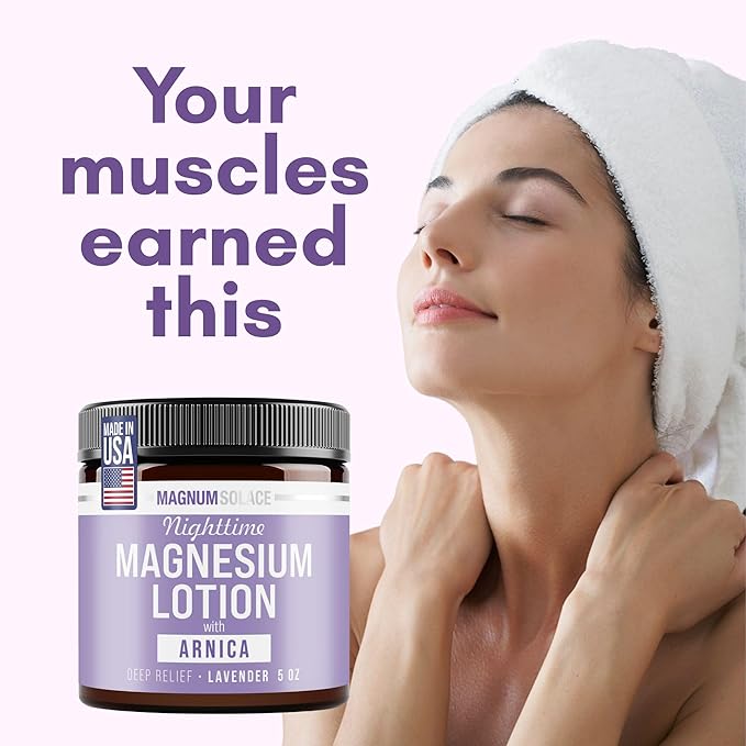 Magnum Solace Nighttime Magnesium Lotion with Arnica – Highly Concentrated Magnesium for Muscles & Joints – Apply to Legs or Feet Before Bed – Skin-Friendly