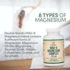 Magnesium Complex Supplement 180 Capsules (426mg Elemental Magnesium Provided by 2,300mg of Eight Different Forms of Magnesium) MAG-8 Provides 100% Daily Recommended Value of Magnesium by Double Wood