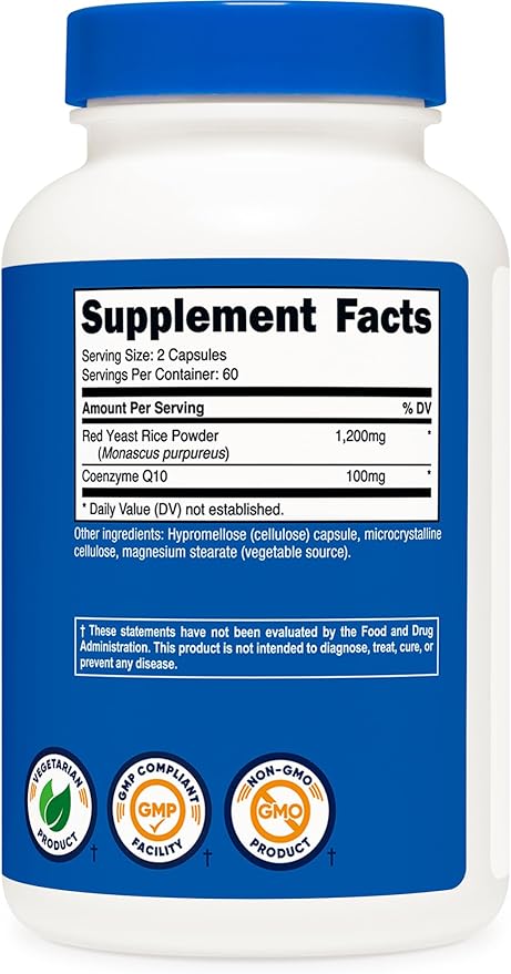 Nutricost Red Yeast Rice with CoQ10 1300mg, 120 Capsules, 60 Servings - Non-GMO, Gluten Free