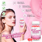 Collagen Peptides Gummies, Collagen Gummies for Women & Men, Type I,II,III,V,X Protein with Biotin, Hyaluronic Acid, Vitamin C for Healthy Skin | Strawberry Flavored, Sugar Free, 120 Cts