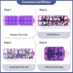 Foldable Weekly Pill Organizer 2 Times a Day with 2 Extra Compartments (Clear Printed Labels) - 7 Day AM PM Medicine Box, Week Daily Travel Pill Case Holder for Vitamin, Supplement - Clear Purple