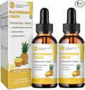 M inch Magnesium Glycinate Liquid, High Absorption Magnesium Liquid Drops with Cellulose Fiber, Bromelain, Vitamin B6, C, D, Zinc, Magnesium Supplement for Kids and Adults, Pineapple Flavor, 2 Pack