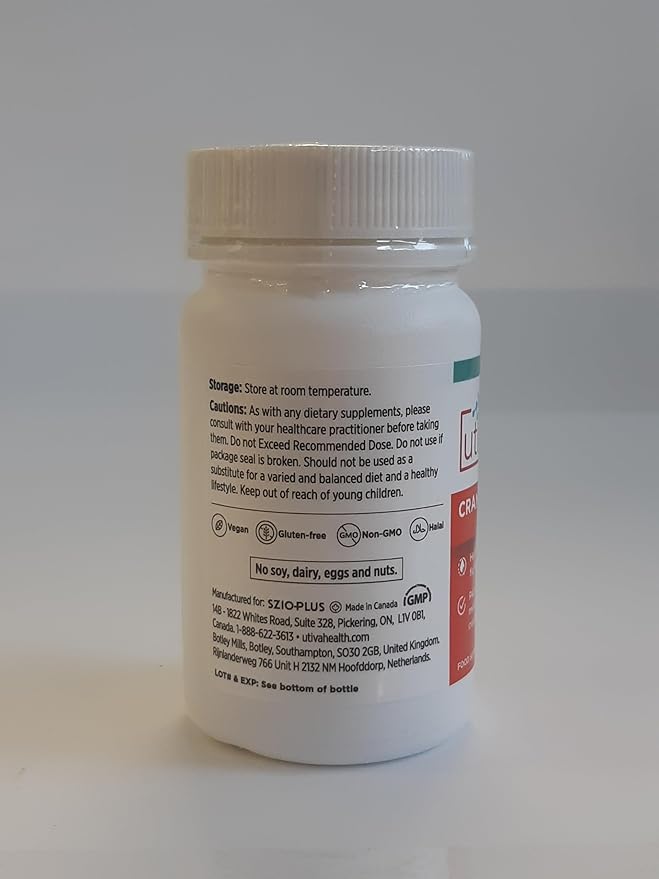 Szio+ Utiva Cranberry PACs – Clinically Studied Ingredients 36mg PACs Extract - UTI Prevention for Women - Urinary Tract Health – Cranberry Supplement Pills for Bladder Health, 30 Vegi Capsules
