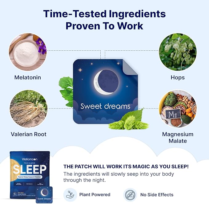 Wellamoon Original Sleep Patches for Adults Extra Strength | Sleep Patch with Melatonin & Valerian | Skin-Friendly & Cruelty-Free | Long-Lasting Night Comfort for Men & Women | Pack of 3 x 28 Patches