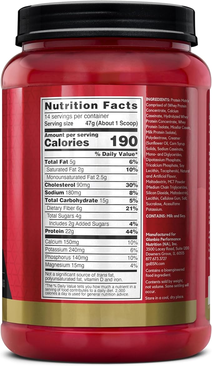 BSN SYNTHA-6 Premium Protein Powder with 6g of Fiber, Whey Isolate, Micellar Casein, Milk Protein Isolate, 5g of Fat, Vanilla Ice Cream, 14 Servings, 1.45 Pound (Packaging May Vary)