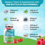GABA Gummies, Sugar-Free Stress Relief Gummies for Adults, High-Potency GABA L-theanine Supplement with Magnesium, Ashwagandha, 5-HTP & Vitamin B6 for Zzz & Brain Health, Vegan, 60