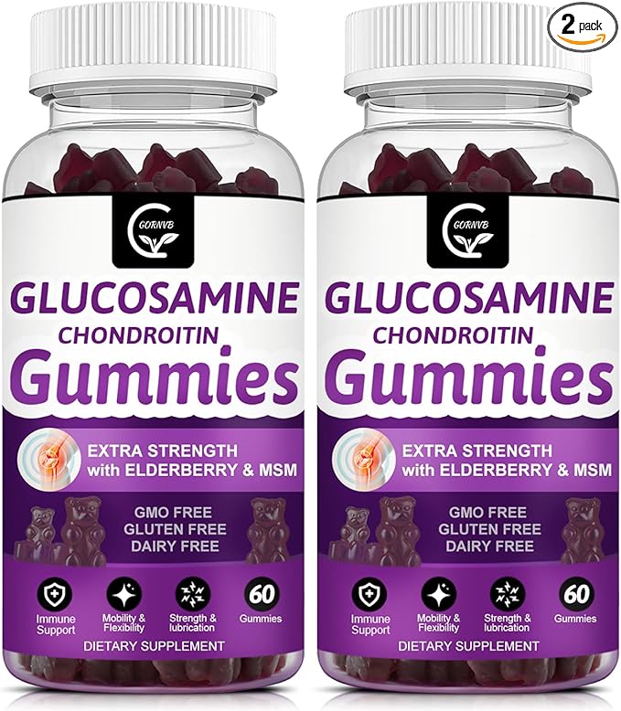 GORNVB Glucosamine Chondroitin Gummies with MSM & Elderberry Extra Strength - Flexibility Support, Antioxidant Immune Support Supplement for Adults, Men & Women - 60 Chondroitin Gummies (2 Pack)