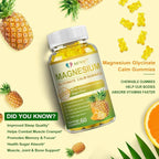 Magnesium Glycinate Gummies 400mg, Sugar Free Magnesium Taurate, Malate Supplement with Vitamin D, B6, CoQ10 for Relaxation, Stress Relief, Muscle, Bone & Sleep Support- 60 Pineapple Gummies