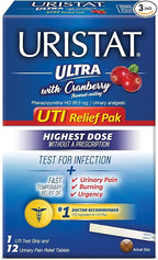 URISTAT Ultra UTI Relief Pack, 1 UTI Test Strip & 12 Pain Relief Tablets (Pack of 3)