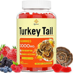 Turkey Tail Mushroom, Turkey Tail (100% Fruiting Body, 40% Beta Glucans) add Black Pepper, Mushroom Gummies for Gut, Energy, Brain & Immune Support, Mixed Berries Flavor | Vegan, Non-GMO, 60ct