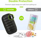 AUVON Canvas Bag Travel Pill Organizer 2 Times a Day, Large AM/PM Weekly Pill Box 7 Day Pill Case with Portable Black Zipper Cloth Bag for Holding Supplements, Vitamins and Fish Oils