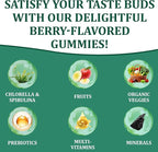 Greens Gummies, Daily Greens Gummies with Organic Chlorella and Spirulina, Digestive & Gut Health, Low Sugar, Formulated with 60+ Ingredients, Individual Packets,160 Gummy Bear