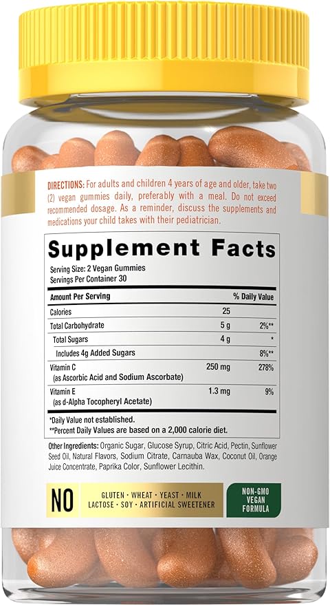 Carlyle Vitamin C Gummies | 60 Count | Orange Flavor | with Vitamin E | Vegan, Non-GMO, and Gluten Free Supplement