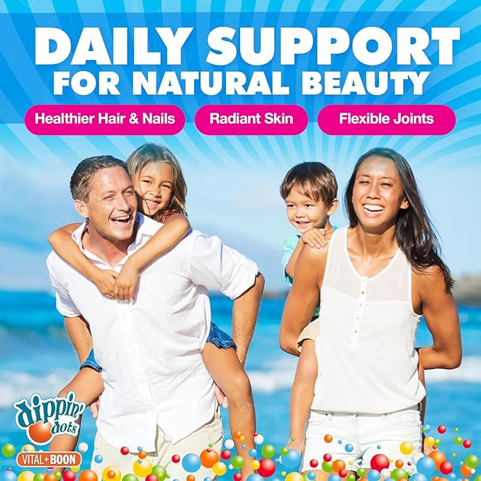 Vital+Boon Dippin Dots - Collagen + Biotin (60 Count) Gummies Rasberry Squish Flavor - 2 Pack