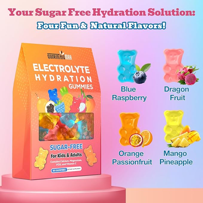 Electrolyte Gummies Sugar Free | Electrolyte Hydration Energy Gummies for Running & Sports - Energy Chews with Calcium & Vitamin C for Kids & Adults, Multiple Mixed Flavors, Gluten-Free, 180 Count