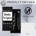 300 Pcs 60 Pack Body Wipes for Adults Bathing No Rinse Individually Wrapped Shower Wipes Washcloth with Aloe Cleansing Body Wash Cloths Disposable Bulk Deodorant Homeless(Black Background)