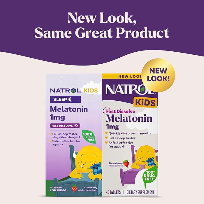 Natrol Kids Fast Dissolve Melatonin 1 mg, Dietary Supplement for Restful Sleep, Sleep Tablets for Kids, 40 Strawberry-Flavored Melatonin Tablets, 40 Day Supply