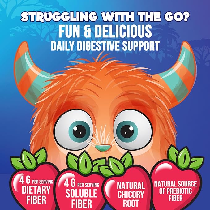 Fiber Gummies for Kids - Dietary Fiber 4g Per Serving - Daily Kids Fiber Gummy Supplement - Soluble Inulin Prebiotic Gummy for Digestive Health Support - Plant-Based Regularity Support - 60 Gummies