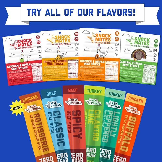 New Primal Rotisserie Chicken Sticks, Zero Sugar High Protein Snack, Gluten Free Whole30 Healthy Snacks, Keto and Paleo Friendly, Jerky Meat Stick, 10g Protein, 5 Count