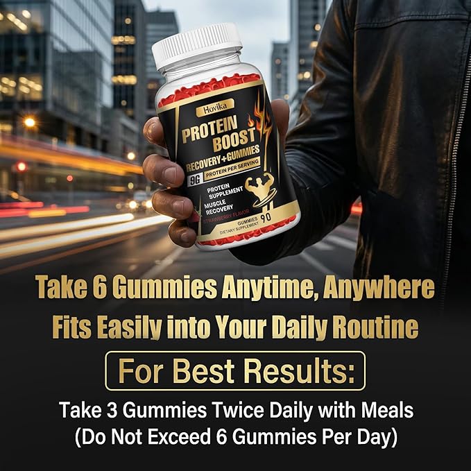 Whey Protein Gummies, 9g Protein per Serving, Easy to Take Snacks for Men & Women, Recovery + Supplement Gummies for Protein Boost, Muscle, Energy Support, Strawberry Flavor, 180 Gummies