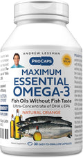 ANDREW LESSMAN Maximum Essential Omega-3 Orange - 30 Softgels - Ultra-Pure, High Potency Omega-3 Oils. High DHA, No Stomach Upset, No Contaminants, No Mercury. Small Easy to Swallow Softgels