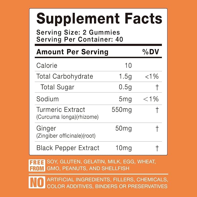 Turmeric Curcumin Gummies with Ginger & Black Pepper Extract - 2 Pack Tumeric Gummy Supplements for Pain Inflammation Joint Weight Health Support - Vegan, Organic, Gelatin-Free - for Adults and Kids
