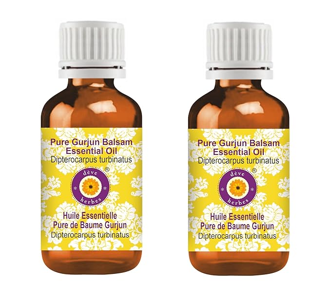 Deve Herbes Pure Gurjun Balsam Essential Oil (Dipterocarpus turbinatus) Steam Distilled (Pack of Two) 100ml X 2 (6.76 oz)