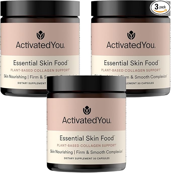 ACTIVATEDYOU Essential Skin Food, Advanced Skincare Collagen Elastin Support Supplement for Aging Skin, Helps Improve Appearance of Face Texture, Sagging w/Dermaval, Vitamin C (30 Count (Pack of 3))