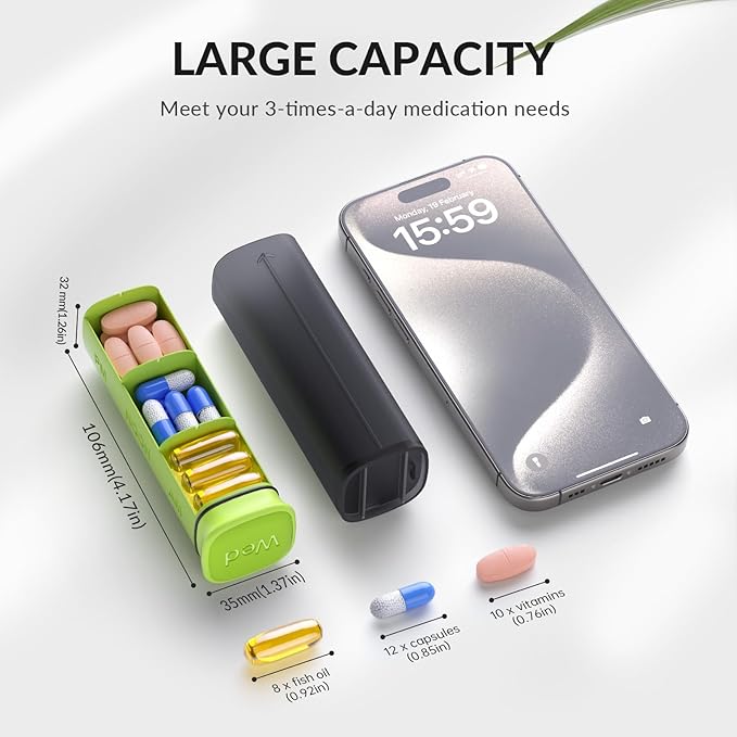 KOVIUU Weekly Pill Organizer 3X a Day, Detachable Pill Box 7 Day, Large 3 Times Daily Pill Case, Travel Pill Container Holder, Week Medication Dispenser Pillbox for Vitamin Supplement Medicine, Green