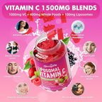 2 Pack Liposomal Vitamin C 1000mg Gummies for Adults Kids, 1500mg Chewable Vitamin C w/Iron, Zinc & Elderberry - Immune Support & Energy, Collagen Booster, Raspberry, 120 Count
