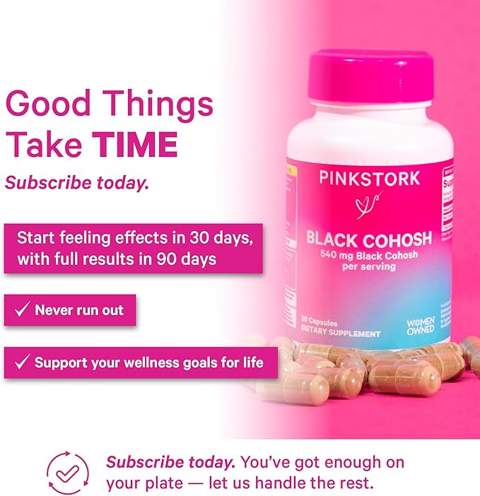 Pink Stork Black Cohosh Supplements for Women - 540 mg Pure Black Cohosh for Perimenopause, Menopause Support- 30 Capsules