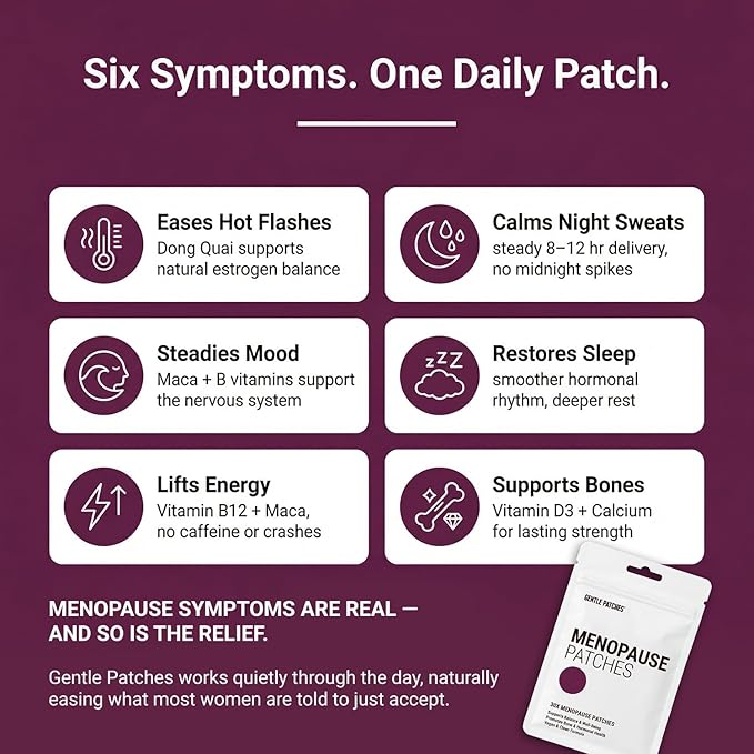 Menopause Relief Patches for Night Sweats & Hot Flashes - Natural Hormone Balance Support for Women - Herbal Perimenopause Patch with Black Cohosh & Red Clover - 30 Day Supply