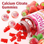 High Absorption Calcium Citrate Gummies 1200mg - Bone & Teeth Support for Adults & Kids, Vegan Sugar-Free Gummies, Strawberry Flavor, 60 Count